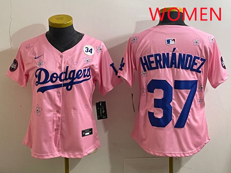 Women Los Angeles Dodgers #37 Hernandz Pink Sakura Edition 2025 Nike MLB Jersey style 39->women mlb jersey->Women Jersey